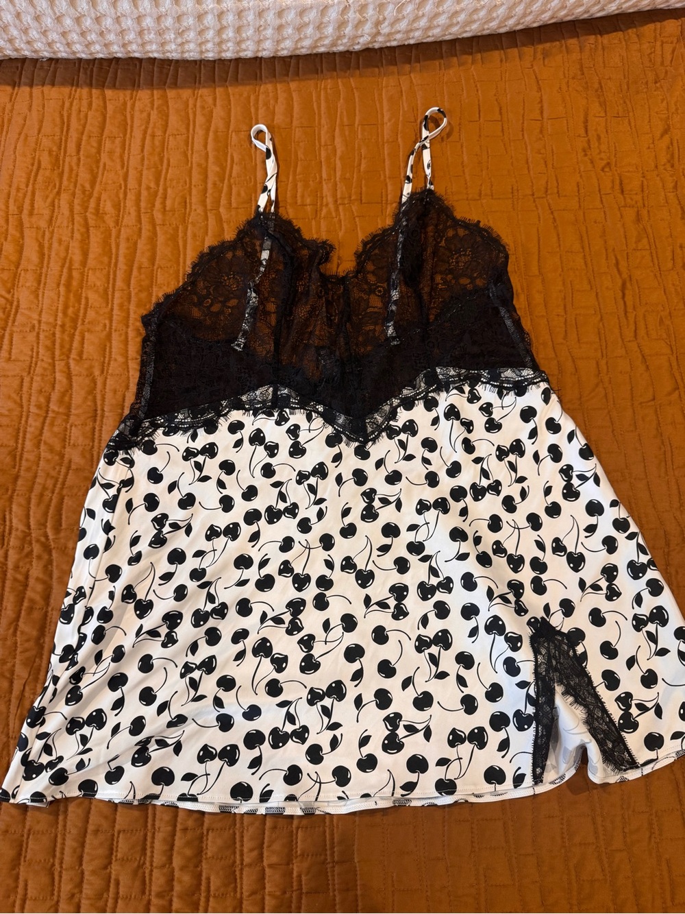 Victoria's Secret Black Lace & White Cherry Satin Cami